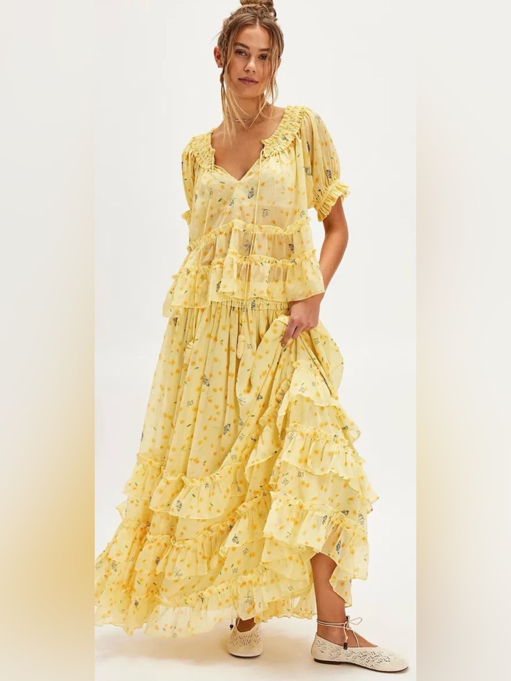 Free People Morning Mist Maxi Set – Sweet Yellow Combo – Size Medium